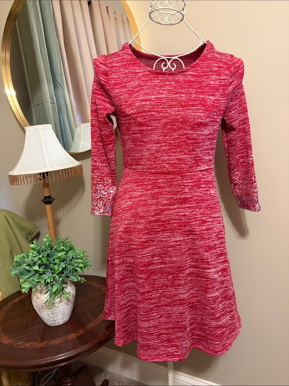 wonder nation Red Marled Fit-and-Flare Dress with Sequin Cuffs
